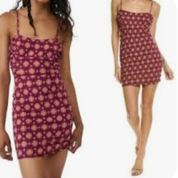 *Minor Flaw* Intimately Free People Purple Floral Mini Dress Ruched Boho Y2K M - Picture 1 of 9